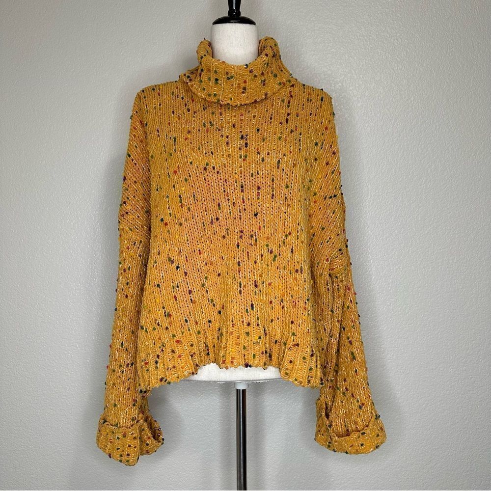 POL Yellow Confetti Dot Knit Turtle Neck Sweater, Sz Medium